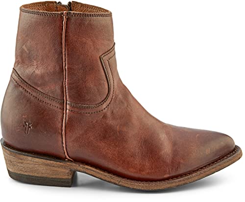 Frye Billy Inside Zip Booties For Women Crafted From Antiqued Pull-Up Leather With Wellington Stitchwork And Piping, Brass Hardware, And Inside Zipper – 5 ¾” Shaft Height, Redwood - 7M #TOP2