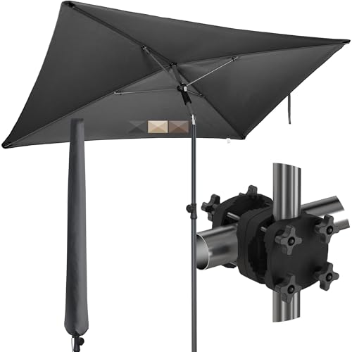 4smile Sonnenschirm Balkon SunnyShade 3-in-1 SET in Anthrazit - UPF 50+ Sonnenschirm rechteckig 200 x 125 cm + Sonnenschirmhalter Balkongeländer + Sonnenschirmhülle