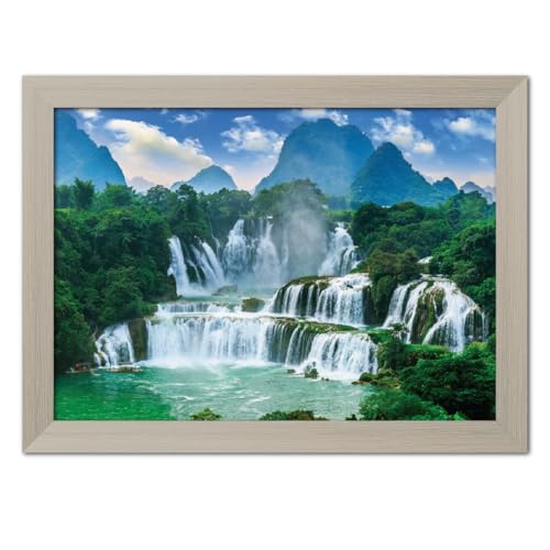 Image of TenorArts Waterfall Photo Frame Vastu Positivity Aesthetic Wall Painting Lucky Art Frames with White Wooden Texture for Living rooms Office Bedroom - Wall Paintings /Hangings (12inches x 9inches)