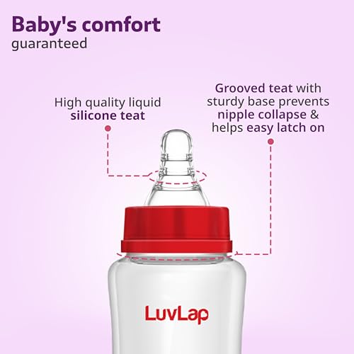 Image of LuvLap Anti-Colic Wide Neck Natura Flo Baby Plastic Feeding Bottle, 150Ml, New Born /Infants /Toddler Upto 3 Years, BPA Free