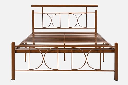 Image of Mexo Metal Queen Size Bed Without Storage | Wrought Iron Double Bed with Headboard & Footboard | Sturdy Powder Coated Platform Bed Queen Size Cot for BedroomLivingRoom Brown (75x60)