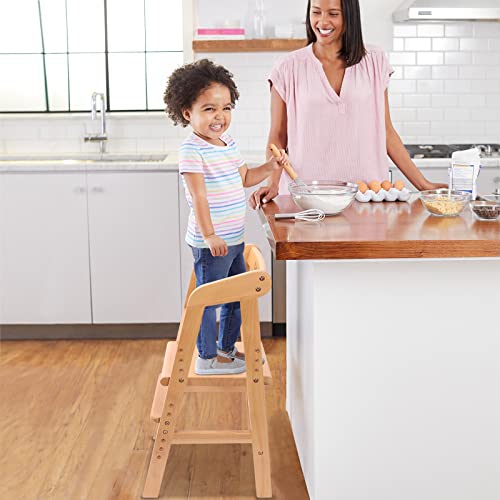 YOLEO hochstuhl, höhenverstellbarer Holzhochstuhl für kinder bis 12 Jahren, mitwachsender Buchenholz Babystuhl, Stuhl wächst mit dem Baby, zum Essen und Lernen (Natur mit Kissen)