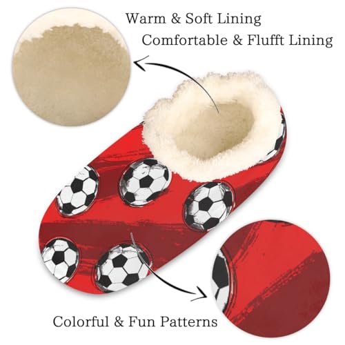 Cute Sport Soccer Balls Red Slippers for Women Slipper Socks Soft Fuzzy House Slippers Shoes for Indoor Bedroom, Winter Cozy Christmas Gifts2