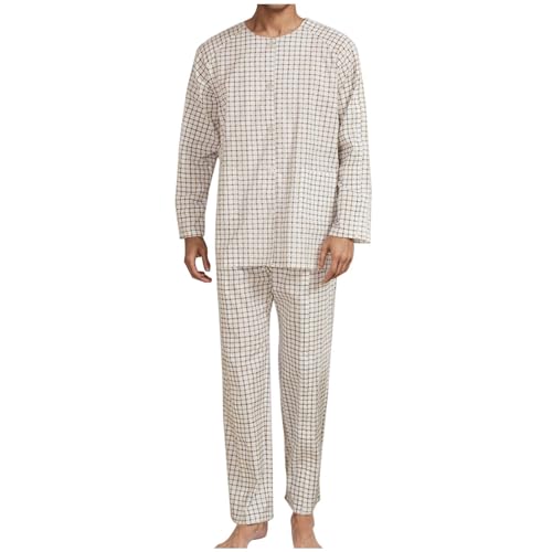 Man Striped Cotton Pocket Button Patient Care Gown Long Sleeve Turndown Collar Pajama Sets Button Down Loungewear