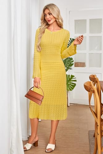 Image of Newshows Women's Hollow Slim Summer Fall Church Work Casual Sweater Dress