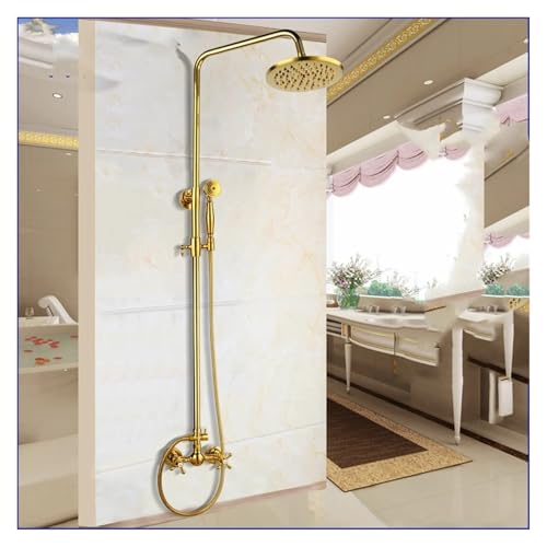 Robinet de bain et douche à main dorée avec poignée céramique