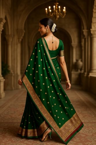 Image of Women's Glory Womens Kanjivaram Banarasi Silk Saree Blend Woven Zari with Jacquard Woven Unstitched Blouse Piece. (Pista Green)
