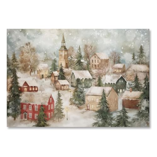 Christmas Wall Art Canvas Prints Christmas Winter Town Painting Pictures