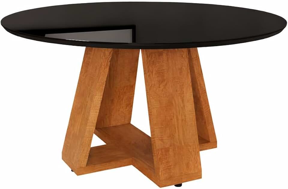 Mesa de Jantar Redonda 6 Lugares em MDF Amadeirado Design Moderno e Elegante para Sala de Jantar (Preto)