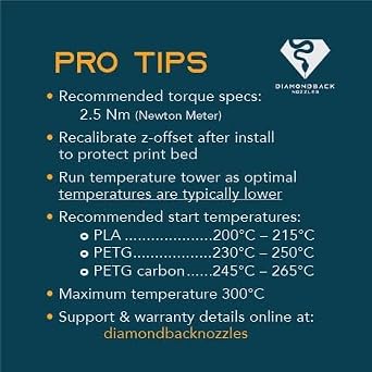 Diamondback Nozzles Spider Compatible Polycrystalline Solid Diamond Tip 3D Printer Nozzles, Improved Extrusion, Any Filament, Long Life, Wear Resistant, USA Made (0.4mm)