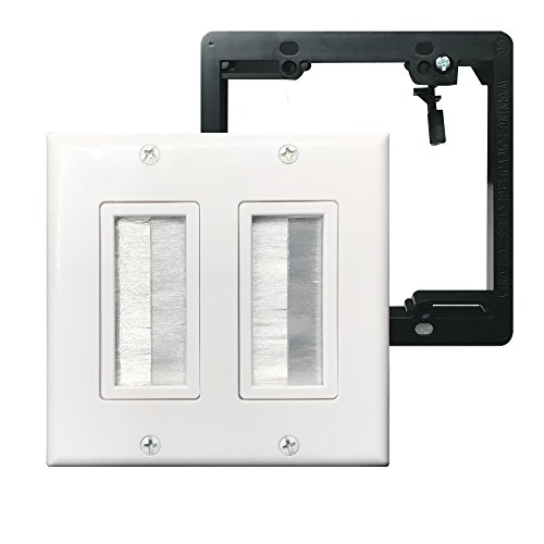 Brush Wall Plate Double 2Gang with Low Voltage Mounting Bracket,Yomyrayhu,Cable Entry Access Strap Pass Through Insert for Wires Works great with Audio/Vedio,HDMI,Home Theater and More