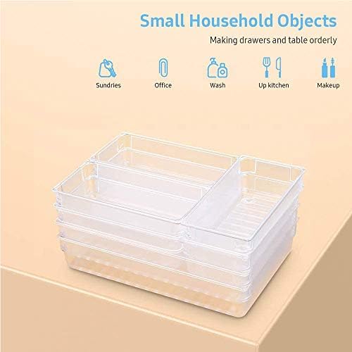 Evance 10pcs Clear Drawer Organizer, Desk Drawer Organizer Trays with 5-Size Plastic Storage Boxes Divider, Versatile Drawer Dividers Makeup Organiser Set (Clear)