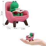 Edyocey Miniature Frog Figurines Desk Decor, Funny Frog Statue Home Office Frog Decoration, Cute Frog Fairy Garden Resin Decorations, Small Frog Statues Gifts Ornaments Frog Lovers(Pink Sofa)