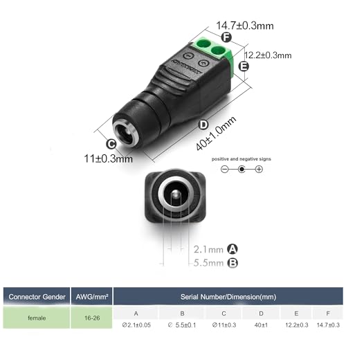 CHANZON (10 x Female DC Power Connector 5.5mm x 2.1mm 12V 24V Power Jack Socket for Led Strip CCTV Security Camera Cable Wire Ends 10Pcs Plug Adapter - Image 4