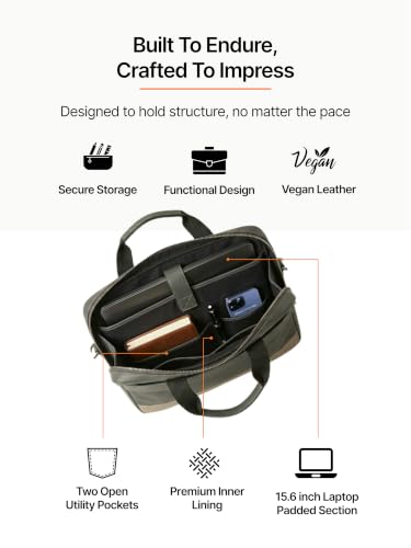 Image of Vegan Leather Laptop Messenger Bag for Men & Women | 15.6 Inch Office Shoulder Bag with Padded Laptop Compartment Multi-Pocket Work Satchel Adjustable Strap Business Bag | Alls
