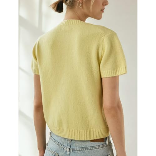 Womens Short Sleeve Cardigan Button Down Sweaters Knitted Casual Solid Color Outerwear Lightweight Cropped Tops2