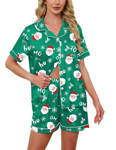 Image of Schbbbta Women Pajamas Set, 2 Pieces Satin Silk Button Down Pjs Short Sleeve Outfits Loungewear