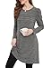 OFEEFAN Womens Long Sleeve Tunic Dress Fall Fashion Sweater Dress with Pockets Pleated Front Casual Winter Darkgrey Small