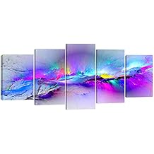 Wieco Art Changing Colors Large Canvas Prints Wall Art Purple Abstract Landscape Pictures Paintings for Bedroom Living Room Home Decorations 5 Piece Modern Stretched and Framed Grace Giclee Artwork