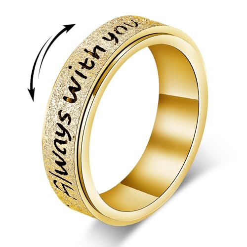 Fidget Spinner Ring for Women - Always With You Mother's Day for Mom Rotating Elegant Stainless Steel Anxiety Relief Jewelry, Birthday Chrismas for Daughter Granddaughter Mom Wife Sister Friends (Gold, 8) by LuckyAmor - Used condition - US$9.05