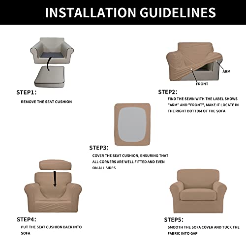 Easy-Going 2 Pieces Microfiber Stretch Chair Slipcover – Spandex Soft Fitted Sofa Couch Cover Washable Furniture Protector With Elastic Bottom Kids Pet(Small, Camel) #TOP6