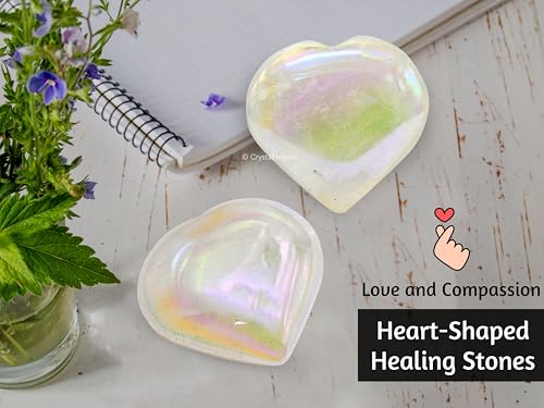 Image of Crystal Heaven Certified Aura Quartz Heart Palm Pebbles Stones For Anxiety Stress Relief Massage-Aaa Grade Original Healing Gemstone Agate Heart Palm Stone For Yoga Meditation Spiritual