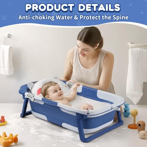 Image of Baby Bathtub Collapsible with Thermometer & Cushion, Portable Travel Tub