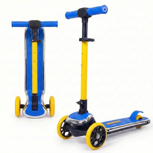 Image of STREETJAM Kurbee Kids Kick Scooter for 3-12 Years, Dazzling Chrome-Finished Deck (1st Time in India), BIS Approved, Extra Wide Deck, Two-Tone Design, Up to 50 kg Load (Blue with Golden Yellow)