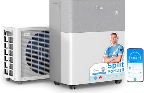 Midea Portasplit Aire Acondicionado Portatil 4 en 1 | 3000 frigorías / 12000 BTU | Pinguino Split de Bajo Consumo con modo Silence | Deshumidificador, Calefactor, Ventilador y Climatizador hasta 45 m2