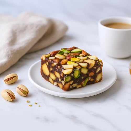 Image of 7 BAZAARI Date & Nut Bites - Dates Sweet with Pistachios, Cashews, Almonds, Honey & Pure Ghee Healthy Dry Fruit Barfi No Added Sugar, Gluten-Free Snack, Natural Energy Bites 10pcs-15g each Pack of 4