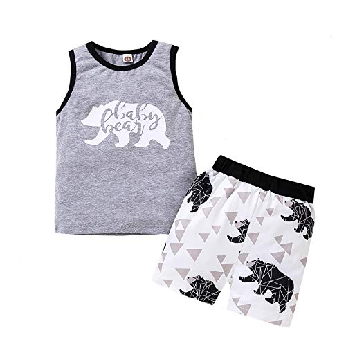 AvoDovA Toddler Baby boy Summer Clothes Sleeveless Tops and Shorts Kid Casual Outfits (Elephant Shorts Set, 18-24 Months)