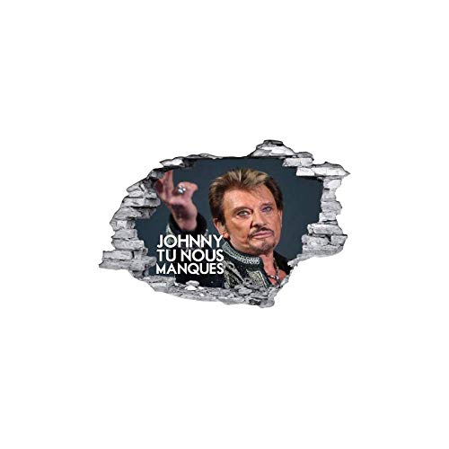 Sticker Johnny Hallyday tu nous manques l'hommage en trompe l'oeil 3D vibrant