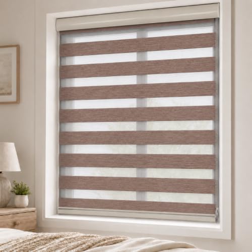ShadesU Zebra Blinds for Indoor Window Roller, Zebra Shades for Windows Privacy Light Filtering Shades (Maxium Height 72inch) (Brown Color)(Width 70 inch)