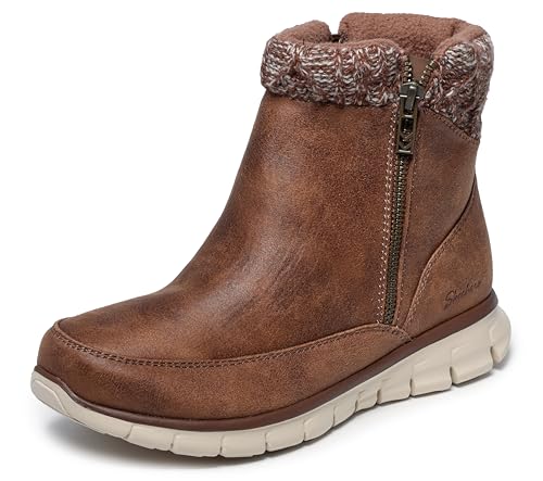 Skechers Synergy Lovely Collab, Botas Cortas al Tobillo Mujer, Brown Microleather/Knit, 38 EU