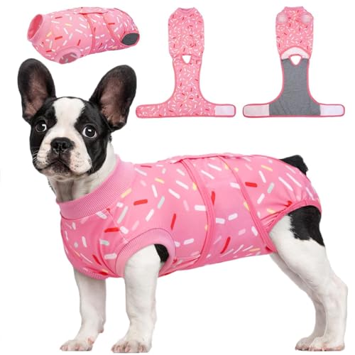 Kuoser Dog Surgery Suit Comfy Dog Recovery Suit Female Doggie Onesie for Surgery Post Op Protective Onesie Soft E-Collar Alternative for Cats & Puppies PinkRibbon XS