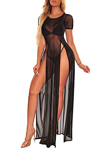 Women's Swimsuit Beach Bikini Cover up Sheer Mesh Dress Sexy See Through Mesh Tops Beachwear