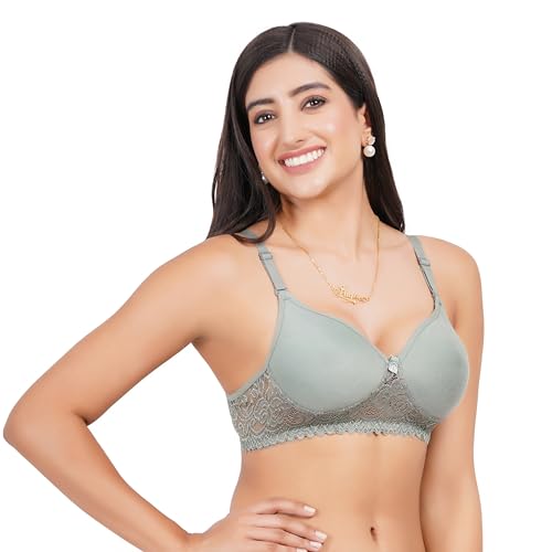 Image of Lace Padded Everyday Padded Bra for Women - Made of Pure Cotton Full Coverage Over Size Non Wired Pushup Soft Cup for T-Shirt Saree Dress Sports Garment for Daily Use Everyday