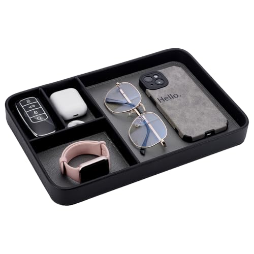 UNICRAFTALE Plateau Valet Élégant en PU à 4 Cases Organisateur pour Table de Chevet ou Bureau avec Compartiments Multiples pour Montre Bijoux et Autres...