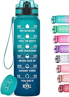 MEITAGIE 1000ml Motivational Water Bottle with Time Marker, Leak-proof BPA Free Tritan Drink Bottle with Fruit Strainer, Perfect for Fitness, Gym and Outdoor Sports