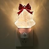 Christmas Bell Night Light Plug into Wall Glitter Water Nightlight with USB/Outlet Options, Christmas Decorative Nightlight for Bedroom Kitchen Nursery Hallway Holiday Decorations Gifts (Bell)