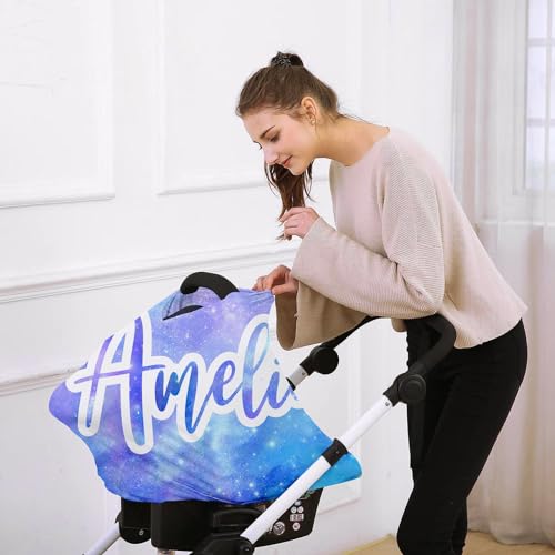 Image of Personalised Car Seat Cover for Babies - Multi-use Carseat Canopy Cover with Name, Light Purple Car Seat Covers, Christmas Birthday Gifts for Infant Boys and Girls