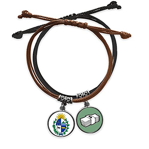 Pulsera del escudo de Uruguay en cuero genuino ajustable