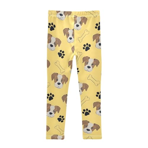 Yellow Dog Bones Footprint Girls Leggings Ultra Soft Compression Yoga Gym Pants for Kids 4-10T2