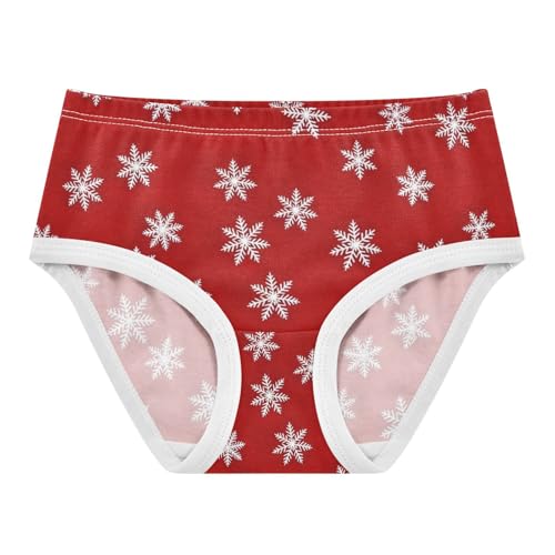White Snowflakes Red Toddler Girl Undies, Cotton Girls Underwear, 2T–8 Years