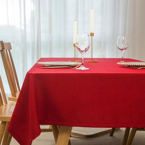 WOLTU Tischdecke 130x160cm Tischtuch Leinendecke Leinenoptik Lotuseffekt Rot abwaschbar schmutzabweisend pflegeleicht Farbe & Größe wählbar Eckig