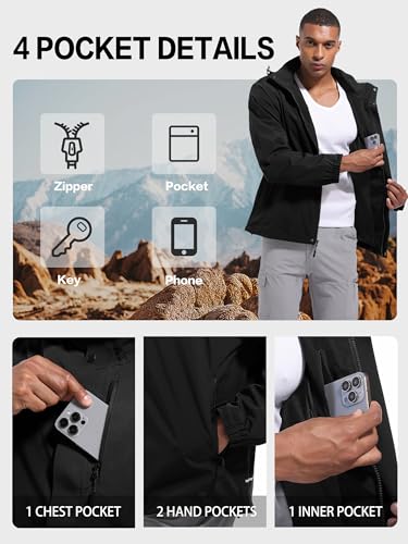 WENRONSTA Men's Lightweight Rain Jacket Waterproof Windbreaker Hooded Raincoat Shell Jacket Outdoor Hiking Fishing Travel4