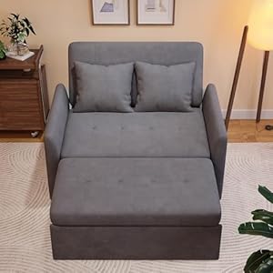 Sleeper sofa bed 3 in 1 convertible sleeper couch bed pull out small loveseat sleeper sofa futon sofa bed full size 46 velvet love seat with pillow and phone holder for living room grey  urban country home decor