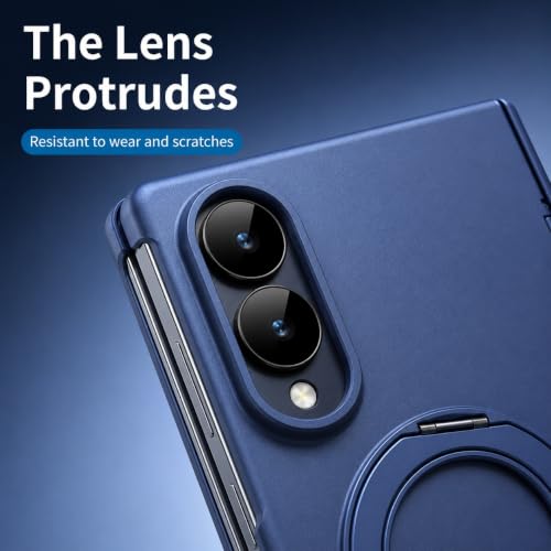 Image of amazon basics Armor Case for Samsung Galaxy Z Fold 8 with 360 Rotating Ring Stand, Built-in Screen Protector, Hinge Protection, and Included Stylus Pen (Matte Blue)