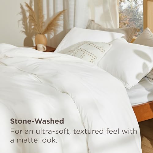 Bedsure 100% Stone Washed Cotton Duvet Cover King Size - White Minimalist Cotton Duvet Cover Linen Like for All Seasons - GentleSoft™ Plain Simple Bedding (White, King, 104"x90")