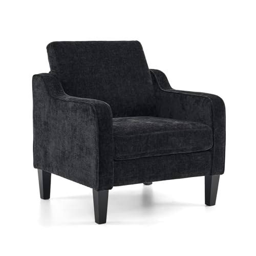 Image of VINGLI Black Accent Chair, Chenille Upholstered Armchair for Living Room